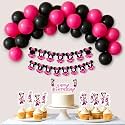 Party Propz Happy Birthday Decoration Kit – Pink And Black Balloons for Birthday, Happy Birthday Banner, Cupcake Toppers, Cake Topper (Cardstock and Latex)