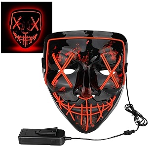 party propz horror halloween masks for adults  1 pc led scary mask for hacker face devil mask money heist full face masquerade for men neon party led orange