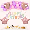 Party Propz Rose Gold Birthday Decoration Kit For Girls - 26 Pcs Multicolor Happy Birthday Banner with Pastel Balloons For Decoration, Rose Gold Balloons For Decoration (Latex, Cardstock, Foil)