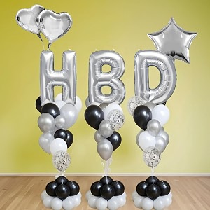party propz silver theme birthday decoration items - 35 pcs birthday decoration kit  happy birthday banner  foil balloons  birthday balloons for decoration  confetti balloons foillatex