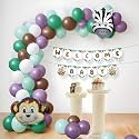 Party Propz Welcome Baby Jungle Theme Combo- (55Pcs) Welcome Home Baby Decoration/New Born Homecoming Set, Banner (Cardstock, Latex, Foil)(Multicolour)