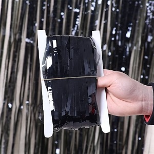 party town metallic foil fringe curtains 3ft  6ft for birthday wedding  engagement  bridal shower  baby shower  bachelorette celebration party decorations pack of 1 black