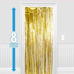 party town metallic foil fringe curtains 3ft  6ft for birthday wedding  engagement  bridal shower  baby shower  bachelorette celebration party decorations pack of 1 golden