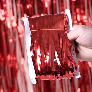 party town metallic foil fringe curtains 3ft  6ft for birthday wedding  engagement  bridal shower  baby shower  bachelorette celebration party decorations pack of 1 red