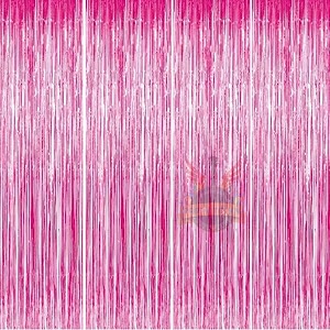 party town metallic foil fringe curtains 3ft  6ft for birthday wedding  engagement  bridal shower  baby shower  bachelorette celebration party decorations pack of 4 pink