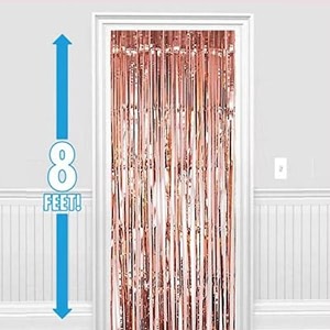 party town metallic foil fringe curtains 3ft  6ft for birthday wedding  engagement  bridal shower  baby shower  bachelorette celebration party decorations pack of 1 rose gold