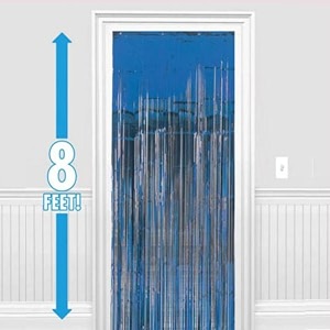 party town metallic foil fringe curtains 3ft  6ft for birthday wedding  engagement  bridal shower  baby shower  bachelorette celebration party decorations pack of 1 blue