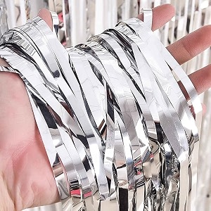 party town metallic foil fringe curtains 3ft  6ft for birthday wedding  engagement  bridal shower  baby shower  bachelorette celebration party decorations pack of 1 silver