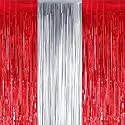 Party town Metallic Foil Fringe Curtains (3ft * 6ft) for Birthday| Wedding | Engagement | Bridal Shower | Baby Shower | Bachelorette Celebration, Party Decorations (Pack of 3, Red Silver Red)