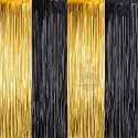 Party town Metallic Foil Fringe Curtains (3ft * 6ft) for Birthday| Wedding | Engagement | Bridal Shower | Baby Shower | Bachelorette Celebration, Party Decorations (Pack of 4, Black Golden)
