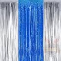 Party town Metallic Foil Fringe Curtains (3ft * 6ft) for Birthday| Wedding | Engagement | Bridal Shower | Baby Shower | Bachelorette Celebration, Party Decorations (Pack of 3, Silver Blue Silver)