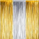Party town Metallic Foil Fringe Curtains (3ft * 6ft) for Birthday| Wedding | Engagement | Bridal Shower | Baby Shower | Bachelorette Celebration, Party Decorations (Pack of 3, Golden Silver Golden)