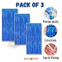 Party town Metallic Foil Fringe Curtains (3ft * 6ft) for Birthday| Wedding | Engagement | Bridal Shower | Baby Shower | Bachelorette Celebration, Party Decorations (Pack of 3, Blue)