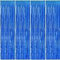 Party town Metallic Foil Fringe Curtains (3ft * 6ft) for Birthday| Wedding | Engagement | Bridal Shower | Baby Shower | Bachelorette Celebration, Party Decorations (Pack of 4, Blue)