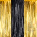 Party town Metallic Foil Fringe Curtains (3ft * 6ft) for Birthday| Wedding | Engagement | Bridal Shower | Baby Shower | Bachelorette Celebration, Party Decorations (Pack of 3, Golden Black Golden)