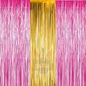 Party town Metallic Foil Fringe Curtains (3ft * 6ft) for Birthday| Wedding | Engagement | Bridal Shower | Baby Shower | Bachelorette Celebration, Party Decorations (Pack of 3, Pink Golden Pink)