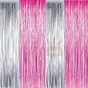 Party town Metallic Foil Fringe Curtains (3ft * 6ft) for Birthday| Wedding | Engagement | Bridal Shower | Baby Shower | Bachelorette Celebration, Party Decorations (Pack of 4, Pink Silver)