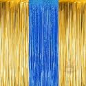 Party town Metallic Foil Fringe Curtains (3ft * 6ft) for Birthday| Wedding | Engagement | Bridal Shower | Baby Shower | Bachelorette Celebration, Party Decorations (Pack of 3, Golden Blue Golden)