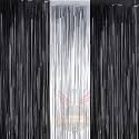 Party town Metallic Foil Fringe Curtains (3ft * 6ft) for Birthday| Wedding | Engagement | Bridal Shower | Baby Shower | Bachelorette Celebration, Party Decorations (Pack of 3, Black Silver Black)