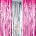 Party town Metallic Foil Fringe Curtains (3ft * 6ft) for Birthday| Wedding | Engagement | Bridal Shower | Baby Shower | Bachelorette Celebration, Party Decorations (Pack of 3, Pink Silver Pink)