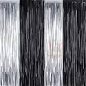 Party town Metallic Foil Fringe Curtains (3ft * 6ft) for Birthday| Wedding | Engagement | Bridal Shower | Baby Shower | Bachelorette Celebration, Party Decorations (Pack of 4, Black Silver)