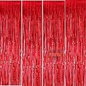 Party town Metallic Foil Fringe Curtains (3ft * 6ft) for Birthday| Wedding | Engagement | Bridal Shower | Baby Shower | Bachelorette Celebration, Party Decorations (Pack of 4, Red)