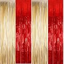 Party Town Metallic Foil Fringe Curtains (3ft * 6ft) for Birthday| Wedding | Engagement | Bridal Shower | Baby Shower | Bachelorette Celebration, Party Decorations (Pack of 4, Red Golden)