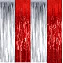Party town Metallic Foil Fringe Curtains (3ft * 6ft) for Birthday| Wedding | Engagement | Bridal Shower | Baby Shower | Bachelorette Celebration, Party Decorations (Pack of 4, Red Silver)