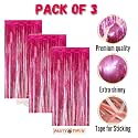 Party town Metallic Foil Fringe Curtains (3ft * 6ft) for Birthday| Wedding | Engagement | Bridal Shower | Baby Shower | Bachelorette Celebration, Party Decorations (Pack of 3, Pink)