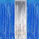 Party town Metallic Foil Fringe Curtains (3ft * 6ft) for Birthday| Wedding | Engagement | Bridal Shower | Baby Shower | Bachelorette Celebration, Party Decorations (Pack of 3, Blue Silver Blue)