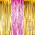 Party town Metallic Foil Fringe Curtains (3ft * 6ft) for Birthday| Wedding | Engagement | Bridal Shower | Baby Shower | Bachelorette Celebration, Party Decorations (Pack of 3, Golden Pink Golden)