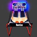 PartyLife 2-Player Basketball Arcade Game w/LED Lights | Electronic Scoring | 5 Balls, 1 Pump, 8 Games | Folding Design | Heavy-Duty Steel Frame