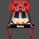 PartyLife 2-Player Basketball Arcade Game w/LED Lights | Electronic Scoring | 5 Balls, 1 Pump, 8 Games | Folding Design | Heavy-Duty Steel Frame
