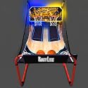 PartyLife 2-Player Basketball Arcade Game w/LED Lights | Electronic Scoring | 5 Balls, 1 Pump, 8 Games | Folding Design | Heavy-Duty Steel Frame