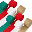 PartyWoo Festive Streamers 8 Rolls 656ft, Pack of Green, Red, Gold, White for Christmas &amp; Holiday Decorations (1.8 Inch x 82 Ft/Roll) by PartyWoo
