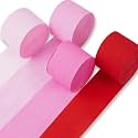 PartyWoo Pink Crepe Paper 4pcs 328 FT Dark Light Pastel Red Streamers