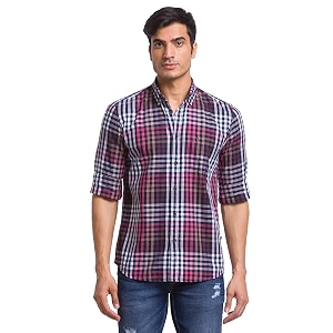 Parx Green Checks Slim Fit Casual Shirts