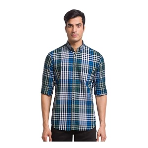 Parx Green Checks Slim Fit Casual Shirts