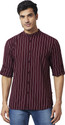 PARX Men Slim Fit Striped Mandarin Collar