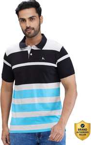 PARX Men Striped Polo Neck Pure Cotton