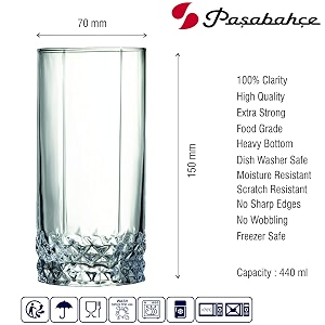 pasabahce valse glass tumbler from the original pasabahce from turkey  durable amp stylish glassware for water juice cold drink tumbler set of 6 pcs 440 ml clear  easy to clean amp dishwasher safe