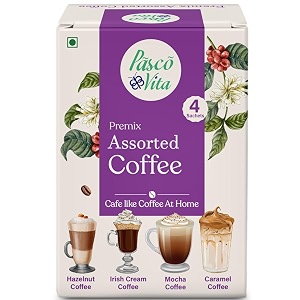 pasco vita - cold coffee premix - assorted variety pack - instant coffee powder - mocha hazelnut irish cream amp caramel flavors - caf-style coffee at home 
