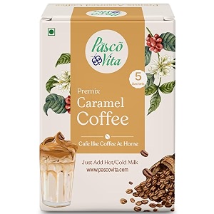 pasco vita - cold coffee premix caramel - instant coffee powder with sweet amp creamy flavor - easy to mix - caf-style coffee at home  125g 5 sachets x 25g