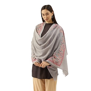 pashmoda womens 100 pure wool nalki embroidered stole shawl and wrap woolmark certified sustainable and natural fabric size 28x80