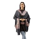 Pashmoda Women’s 100% Pure Wool Nalki Embroidered Stole, Shawl and Wrap, Woolmark Certified, Sustainable and Natural Fabric (Size 28x80)