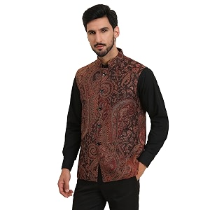 pashtush mens woven jacquard structured waistcoat slim fit royal black