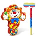 Pasimy Carnival Piñata with Blindfold and Stick Circus Clown Piñata Bundle for Carnival Theme Birthday Baby Shower Party Decorations Game Supplies, 14.57 x 12.20 Inch