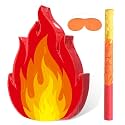 Pasimy Fire Piñata with Blindfold and Stick Campfire Piñata Bundle for Fireman Camping Red Flame Firetruck Theme Birthday Baby Shower Firefighter Party Decorations Game Supplies, 16.14 x 12.20 Inch