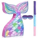 Pasimy Mermaid Piñata with Blindfold and Stick Mermaid Tail Piñata for Girls Under the Sea Ocean Theme Birthday Baby Shower Halloween Party Decorations Game Supplies, 16.14 x 12.20 Inch