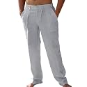 PASLTER Mens Cotton Linen Pants Casual Summer Beach Pants Dress Trousers